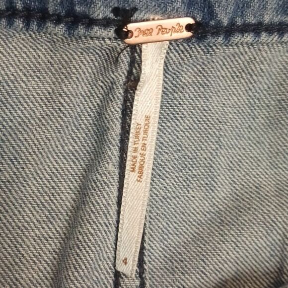 Free People Splender in the grass paper bag tie waist demin mini skirt size 4 - Picture 8 of 9